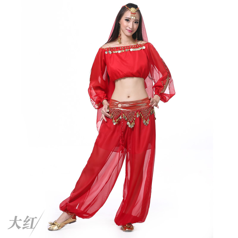 Picture of 4 Piece Set Lantern Long Sleeve Ring Lantern Pants Veil Belly Dance suit Belly Dance India Performance suit