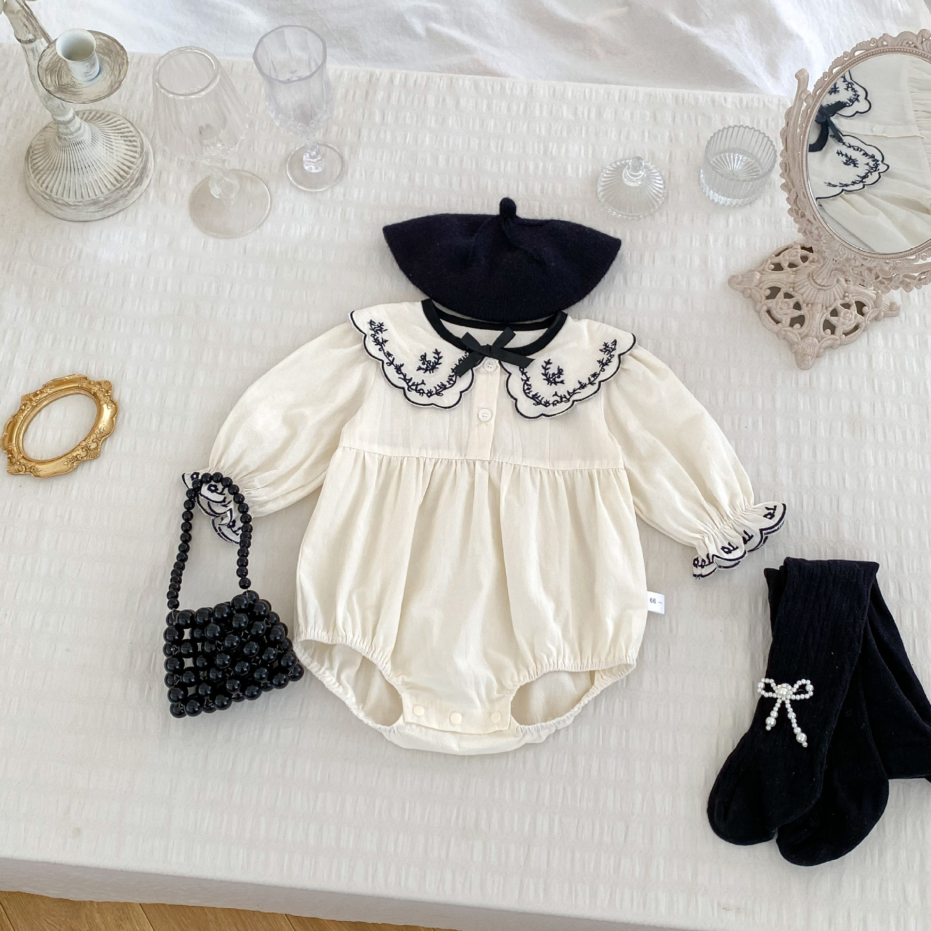 Picture of Autumn New 1-3 Years Old Baby Girl Baby Clothes Embroidered Contrast Color Long Sleeve Harper Simple Outfit Jumpsuit