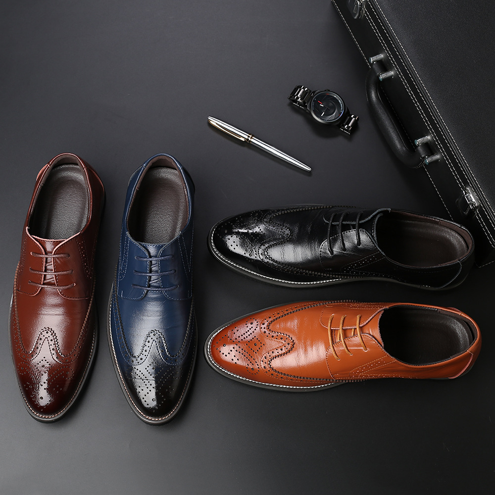 New Men's Business Leather Shoes Formal Large Size Shoes Fashion Pointed Lace-up Foreign Trade Men's Shoes Processing European Size