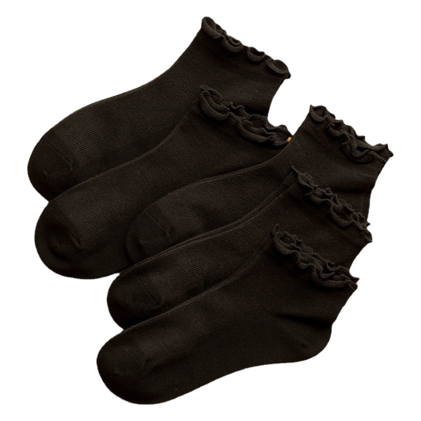 Spring and Summer Japanese style wooden ear socks South Korea lace socks female college style cute girl socks black and white socks wholesale