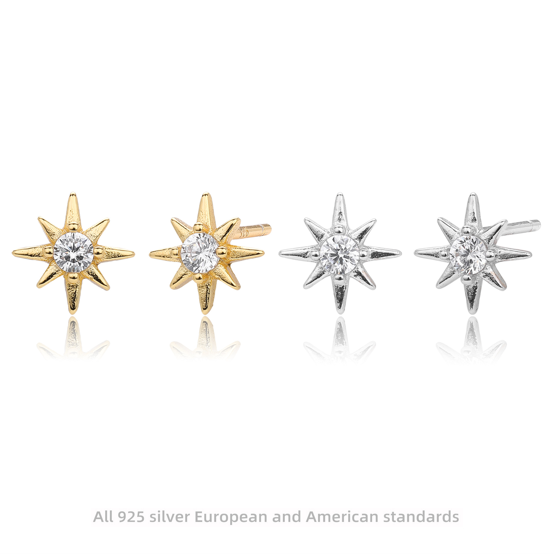 S925 sterling silver cross-border wholesale new micro-inlaid stone lucky eight mans star earrings simple versatile small exquisite earrings
