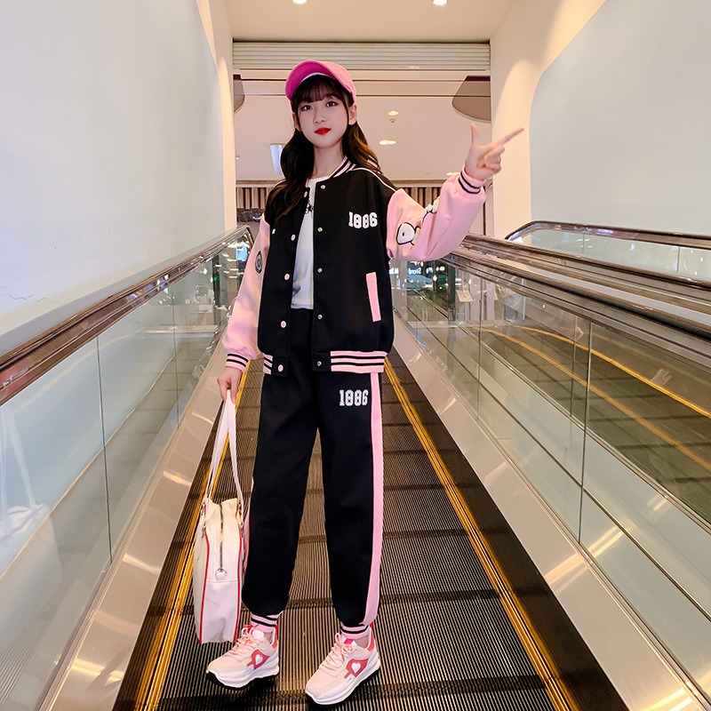 Girls' Spring and Autumn Suits Children's Internet Celebrities Fashionable and Western-Style Children's Clothes Spring Street Jackets Girls' Spring Sportswear