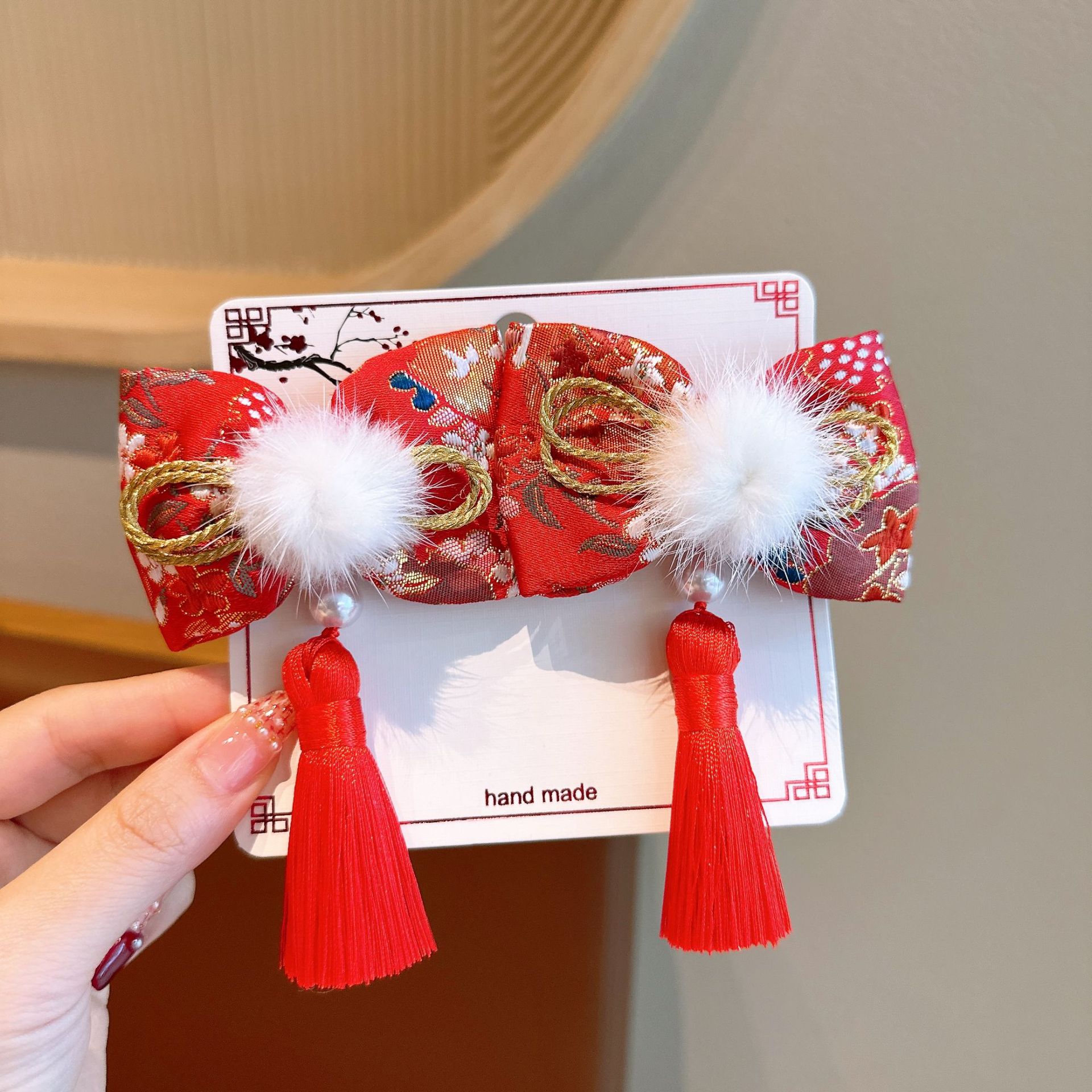 Picture of New Year Hanfu Hairpin Little Girl Happy New Year Plush Hairpin Girl Bow Hair Accessories Baby Antique Headwear