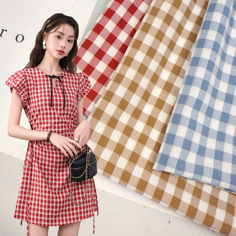Spring and summer thin dress plaid fabric net red with TR yarn-dyed shirt plaid children's clothing fabric wholesale