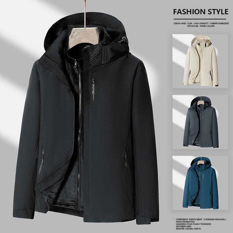 Couple jacket men's 3-in-1 detachable women's winter fleece thickened outdoor waterproof and windproof jacket jacket
