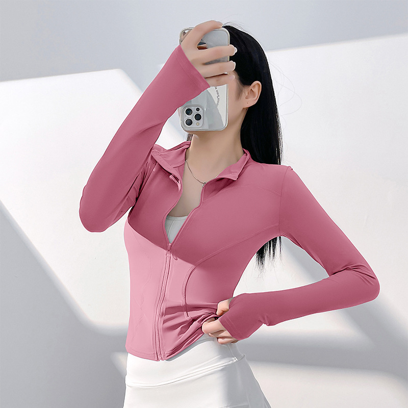 Picture of Juyitang Sun Protection Yoga Clothing Nude Outdoor Tight Breathable Sports Fitness Jacket Top for Women