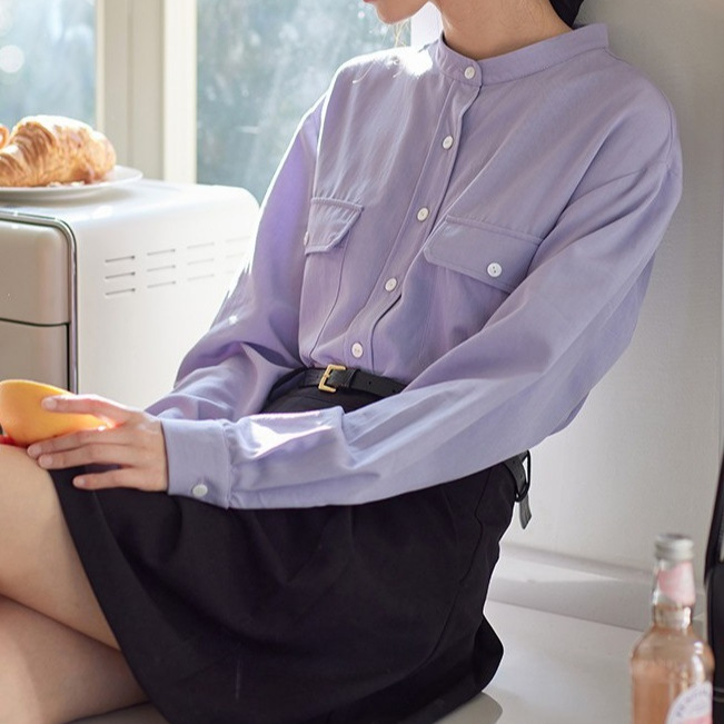 Double Pocket Shirt Women's Autumn 2024 New French Style Retro Collar Long-sleeved Elegant Top