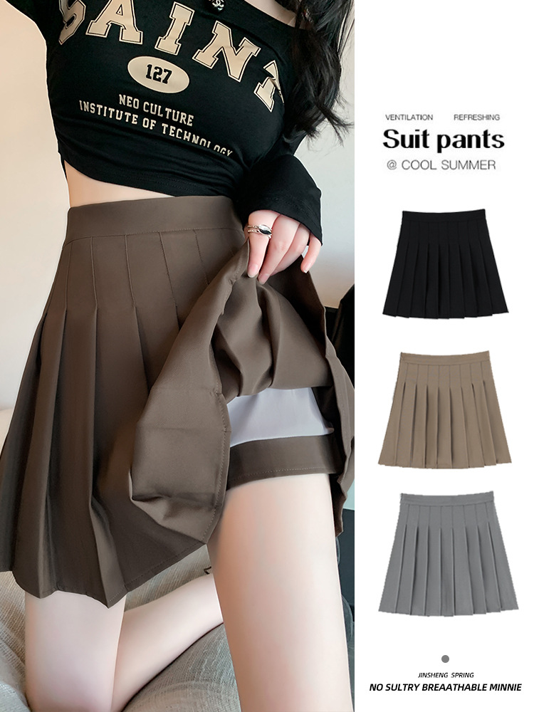 khaki Pleated Skirt Women's High Waist Slimming 2024 Spring and Summer Super Fire Skirt Lining JK Skirt A- line Skirt