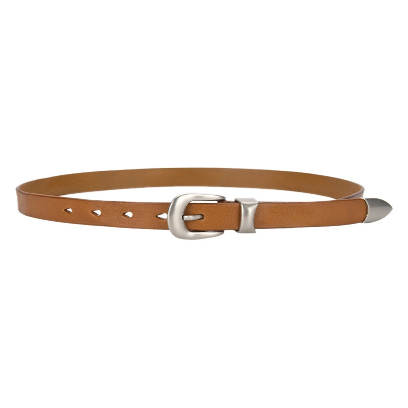 New Retro European and American Casual Head Layer Cowhide Thin Belt Belt Women's Alloy Pin Buckle Personalized Jeans Belt