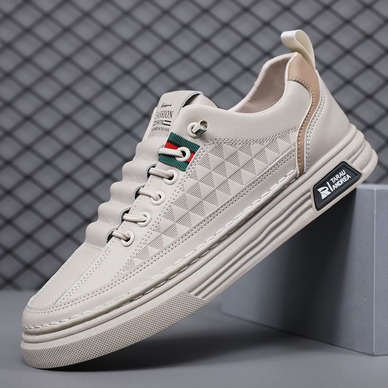 Men's shoes 2024 spring new white shoes men's casual shoes trendy versatile sports board shoes breathable soft leather shoes men