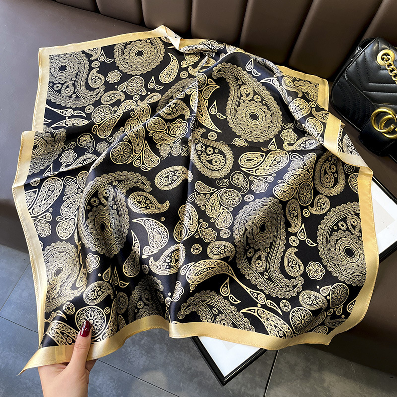 Picture of Spring and Autumn Thin Japanese and Korean Sweet Champagne Color Small Floral Silk Mulberry Silk 70cm Square Scarf Silk Scarf Hair Band Headwear Women