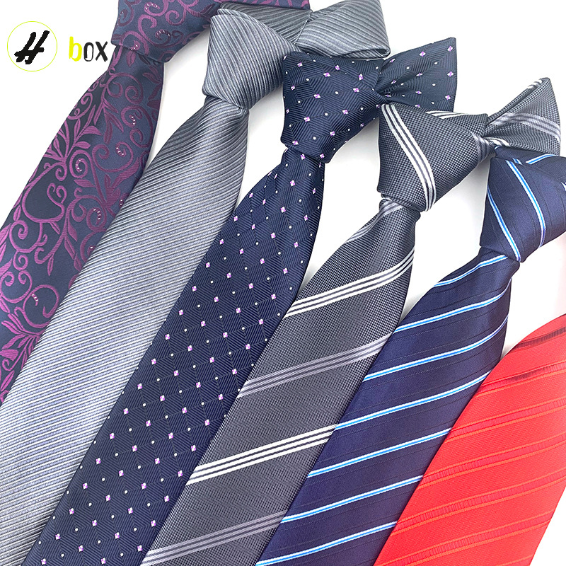 Picture of Men's Tie 8cm Hand Tie Polyester Professional Dress Interview Striped Tie Men's Red Bridegroom Wedding Tie