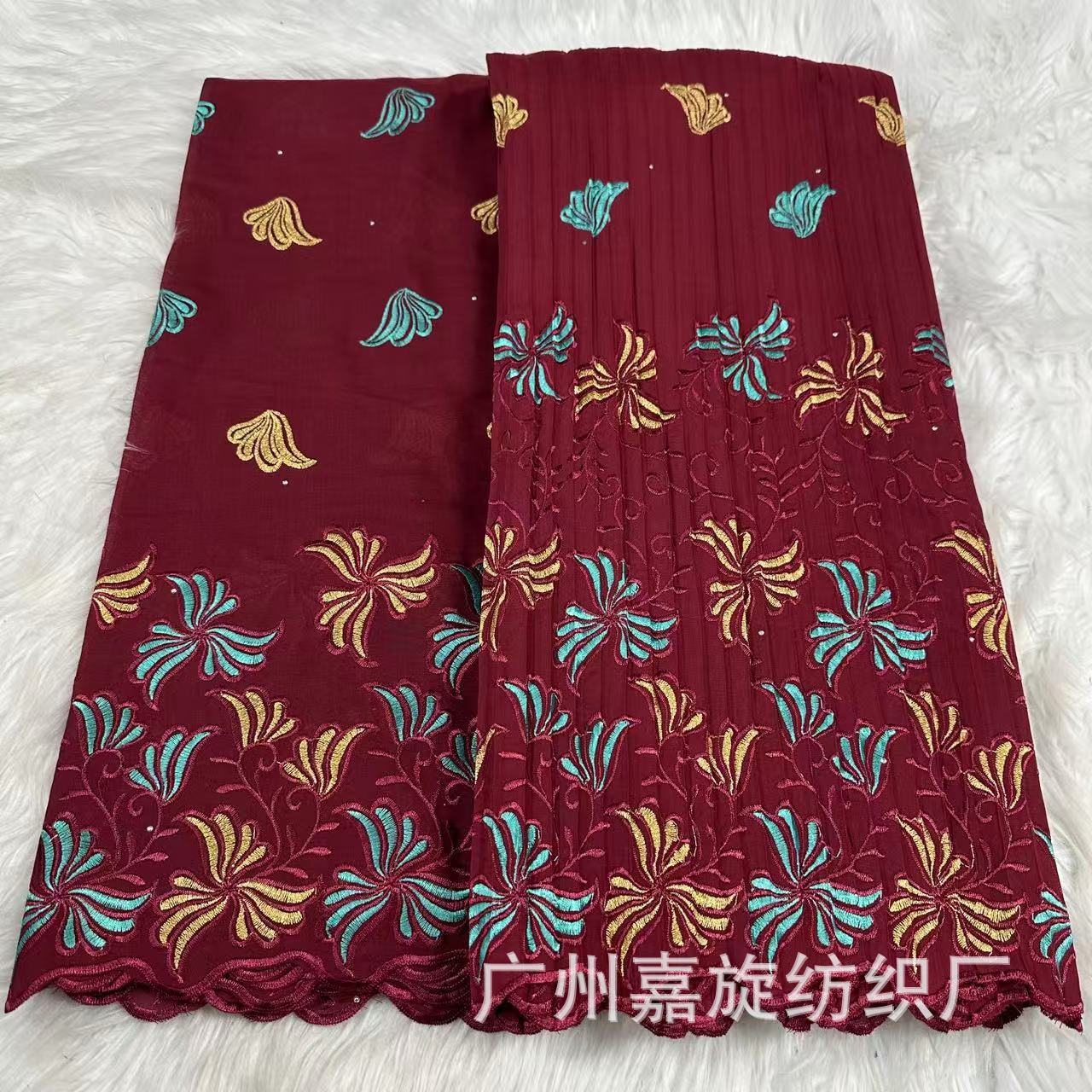 African Style Plant Floral Cotton Pressed Pleated Dress Women's Fabric Set 2.5+2.5 Cotton Lace