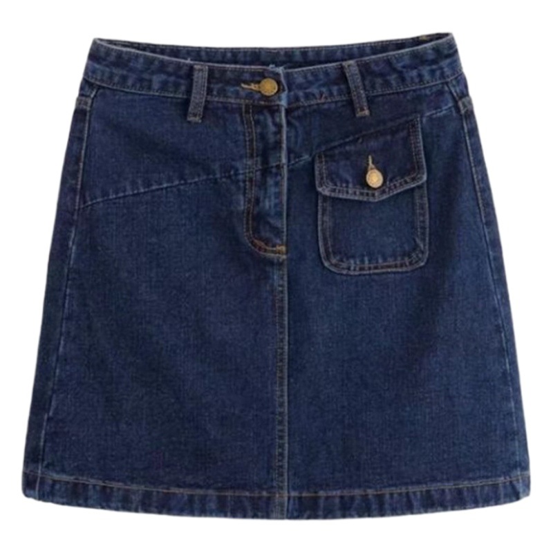 2022 Summer Hong Kong Style Retro Large Size High Waist A- Line Denim Skirt for Chubby Girls