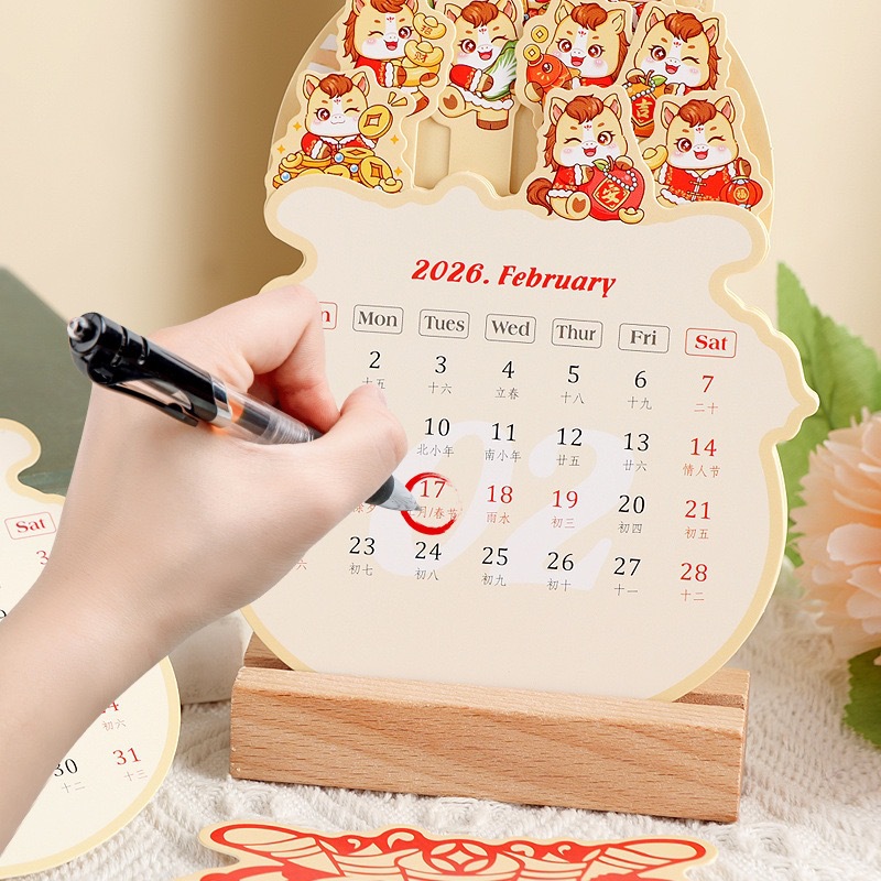 Picture of 2026 Wooden Frame Desk Calendar Cute Creative Ins Mini Desk Calendar Production Decorative Ornaments Notepad Calendar Desk Calendar