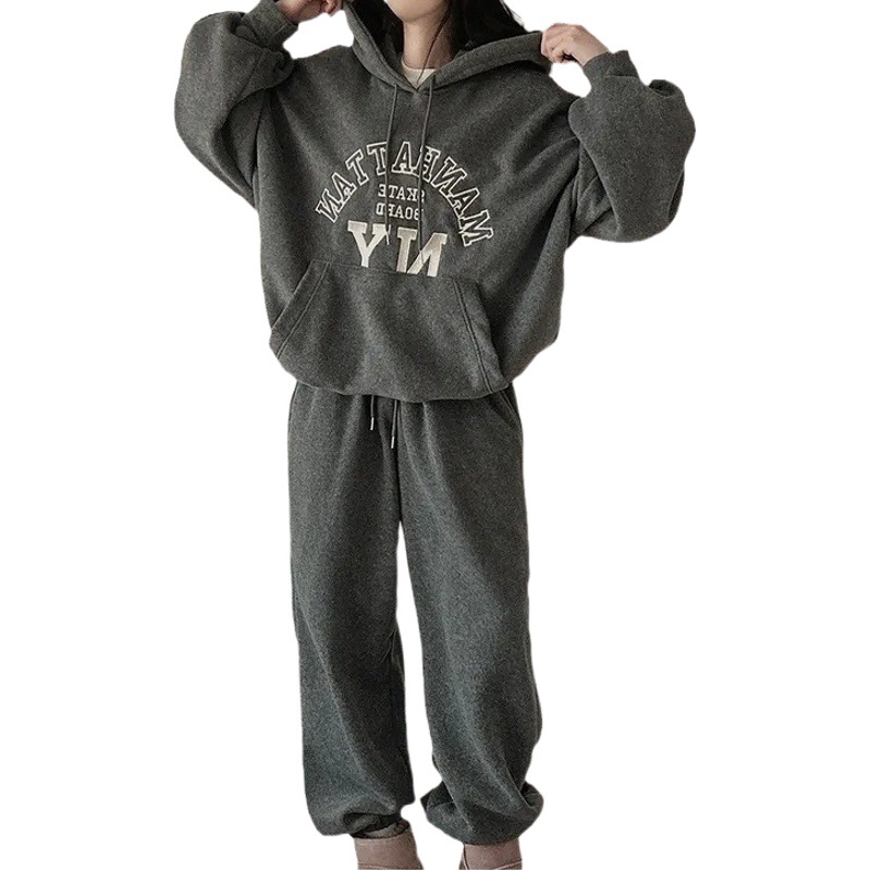 De velvet plus velvet suit women's Korean-style soft trousers two-piece plus size loose autumn and winter solid color casual lazy letters
