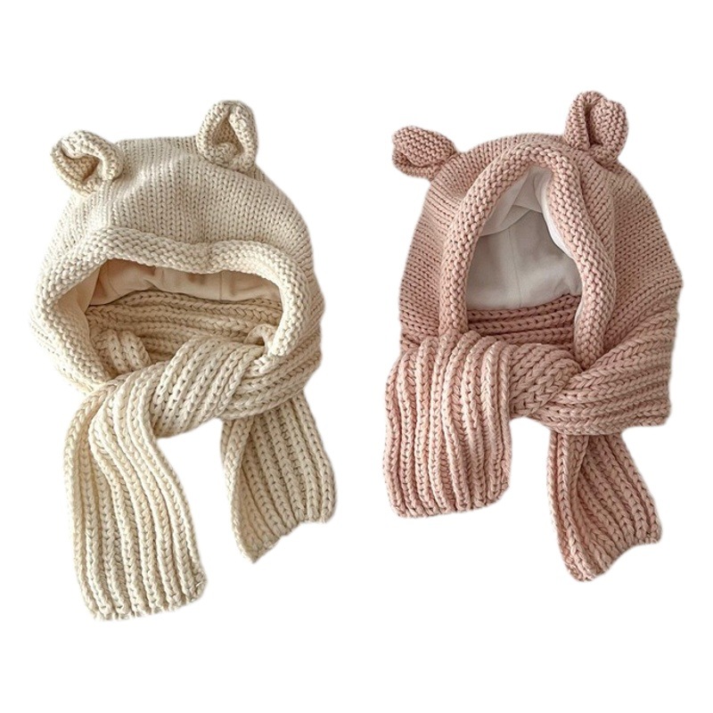 Children's Hat and Scarf All-in-one Hat Autumn and Winter New Season Boys and Girls Knitted One-piece Scarf Warm Hat Ear Protection and Neck Protection