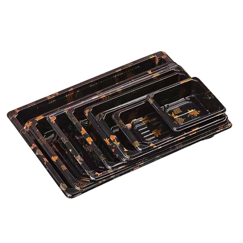 Picture of Disposable packing box plastic with cover Japanese Golden Maple Leaf salmon sashimi box spot wholesale sushi box