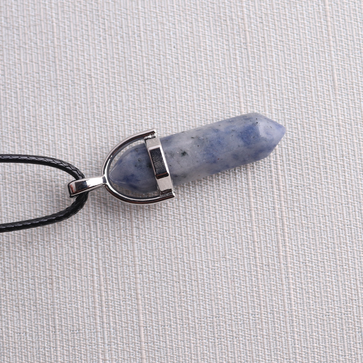 Picture of Natural Stone Hexagonal Pendant European and American Natural Crystal Hexagonal Prism Bullet Hexahedral Black Wax Rope Necklace