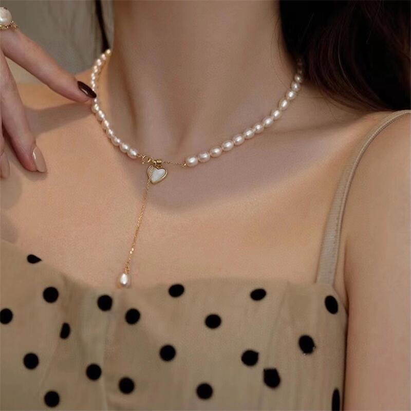 Picture of Zhuji New Freshwater Pearl Necklace Natural Heart-Shaped White Mother-in Gentle Retro Tail Adjustable 5-6mm