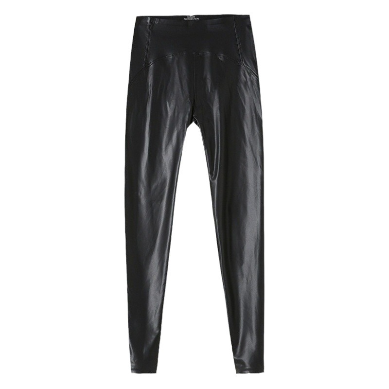 Matte PU Leather Pants Women's Autumn and Winter plus size fleece-lined Leggings European and American Tight Stretch Leggings Windproof Biker Barbie Pants
