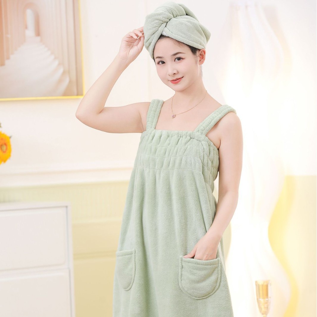 Picture of Coral Velvet Bath Skirt for Women, Absorbent, Soft, Wearable Bath Towel, Bath Sling, Enlarged Vest, Adult Student Home Thickeneding