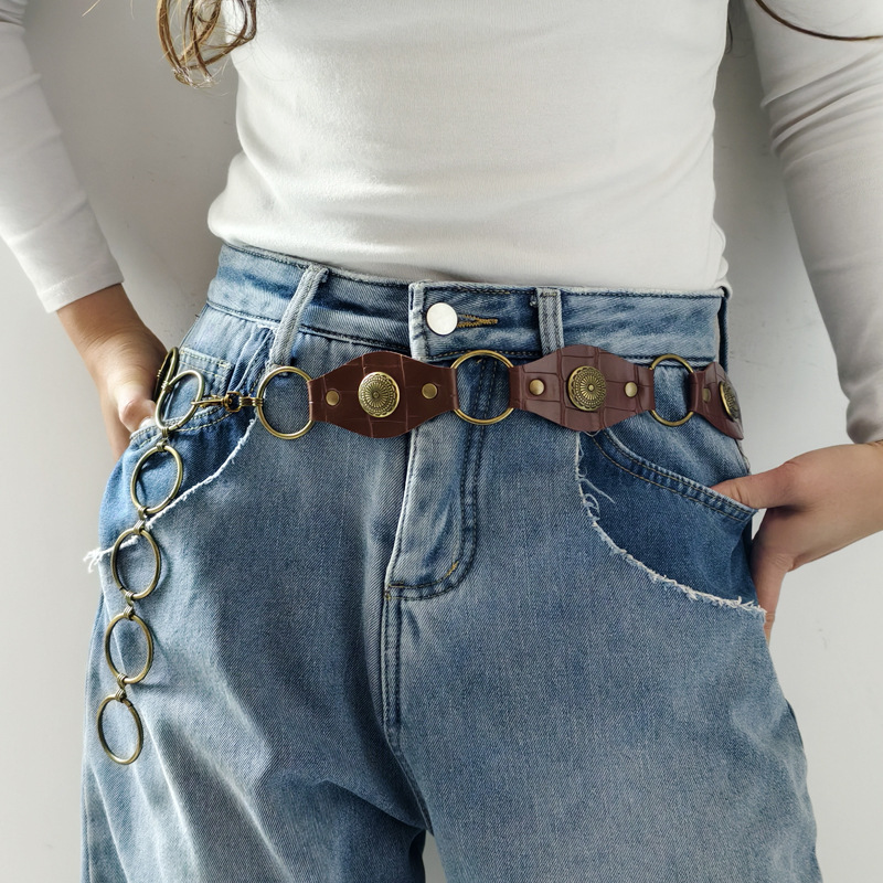 Western Denim belt Women's 2023 new American ring retro belt ethnic style all-match jeans with ins