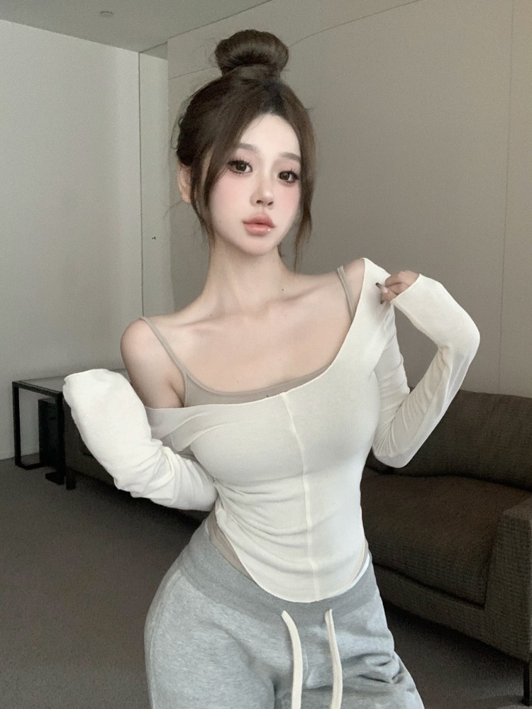 [Self-set factory spot now] Sexy pure slim irregular strapless inner base shirt top