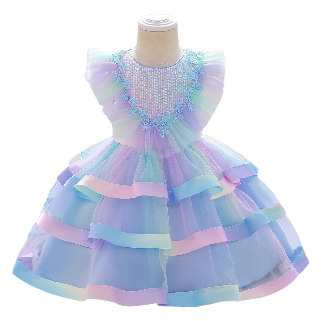 Amazon Girls Rainbow Cake Dress dress Baby Princess Dress One Year Old Baby Dress Flower Girl Dress Dress