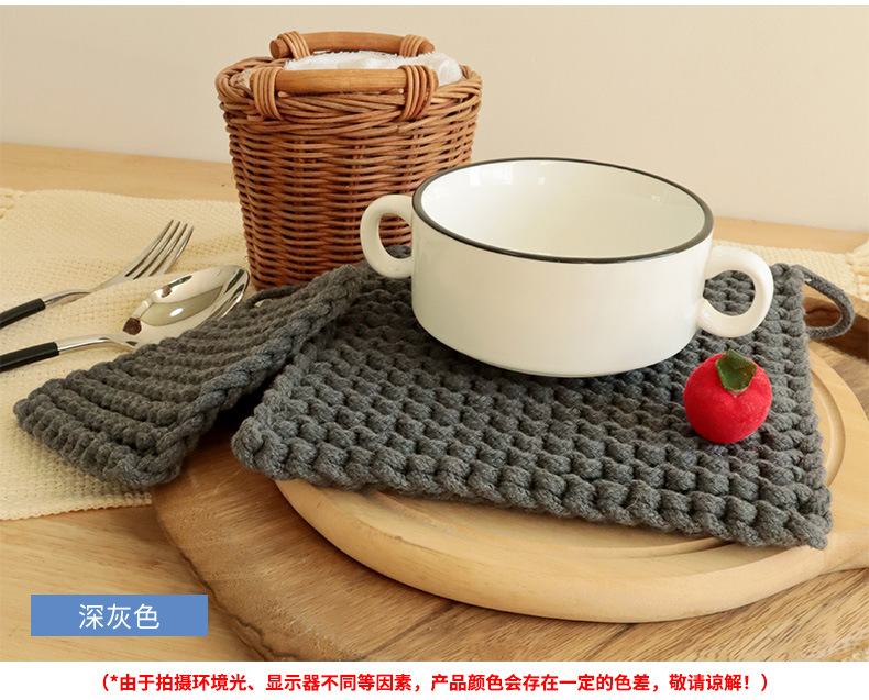 Picture of Handmade Cotton Coaster Scandinavian Style Plain Woven Insulation Pad Square Coaster Household Plate Mat Bowl Mat Square Mat