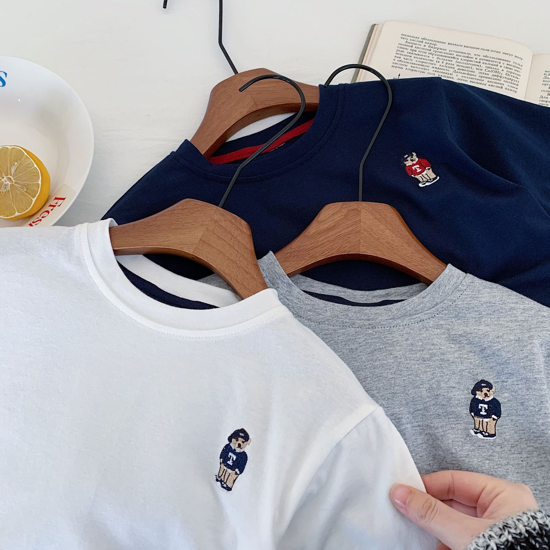 Picture of Children's T-Shirt 2025 New Autumn Striped Bear Base Shirt for Boys and Girls, Versatile Long-Sleeve Trendy Baby Top