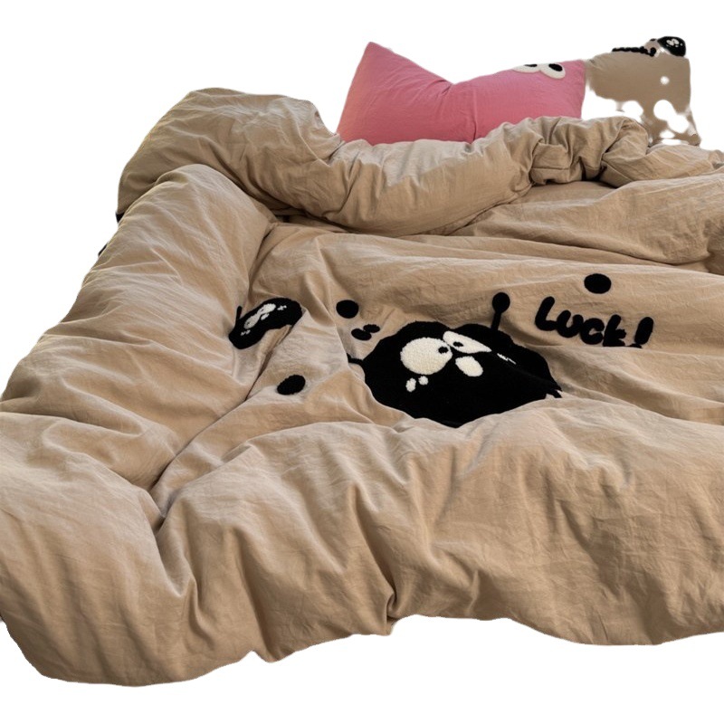 ins super soft towel embroidery washed cotton four-piece set non-soft bag return student dormitory three-piece set skin-friendly comfortable 4-piece set