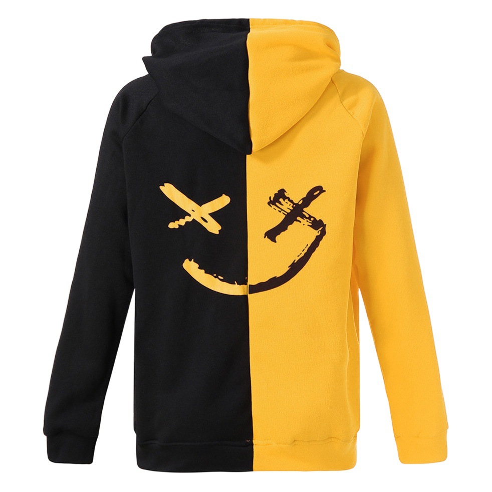 Cross-border Amazon Foreign Trade men's casual fashion color matching smiley face sweater long sleeve sports hooded top men's clothing