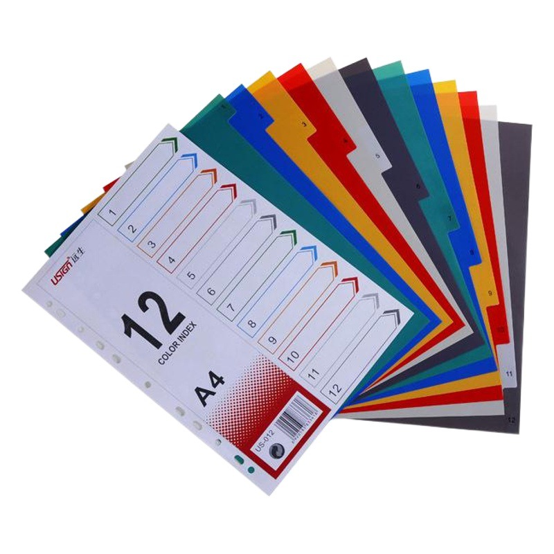 Yuansheng US-012 Interleaf Paper 12 Pages Class Card 12 Pages Color Plastic index paper 12 Pages index card A4 classification paper