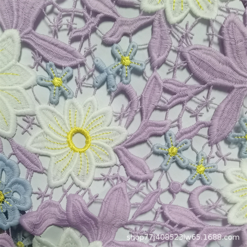 Picture of Spot Spring and Summer Three Color Water Hibiscus Water Soluble Embroidery Hollow Carved Fashion Clothes Group Dress Fabric