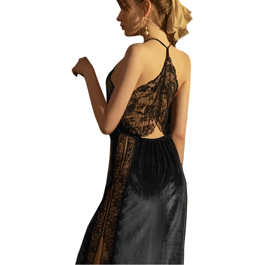 European and American Style Sweet Loose Slip Slip Long Sexy Pajamas Women's Home Clothes plus size Nightgown Velvet Long Dress