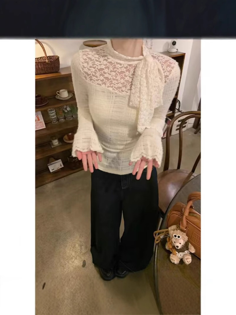 Picture of 1660 Autumn and Winter New French Design Sense Lace Top Slim-fit Slim New Slim-fit Pure Base Shirt Women