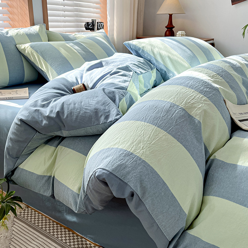 Class A non-printed style 100 cotton yarn-dyed washed cotton bed four-piece single dormitory pure cotton quilt cover wholesale group purchase