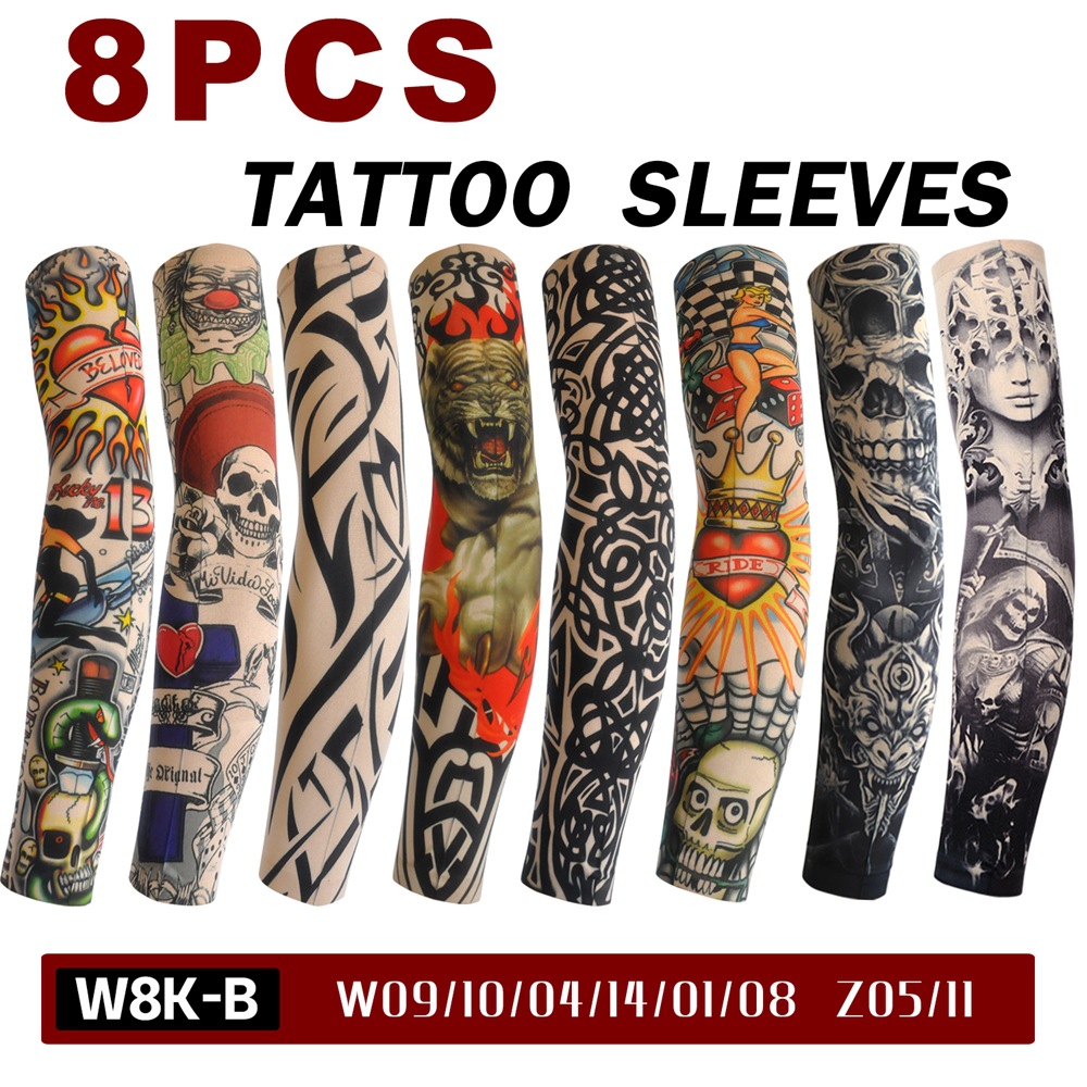 8 Combination Flower Arm Tattoo Sleeve Seamless Outdoor Riding Tattoo Sun Protection Sleeve Riding Tattoo Sleeve Cross Border