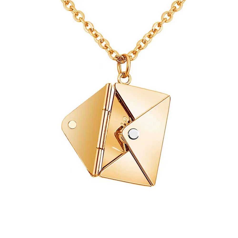 Picture of Open Love Letter Envelope Necklace New Style Niche Design Trendy Couple Titanium Steel Pendant Tanabata Gift