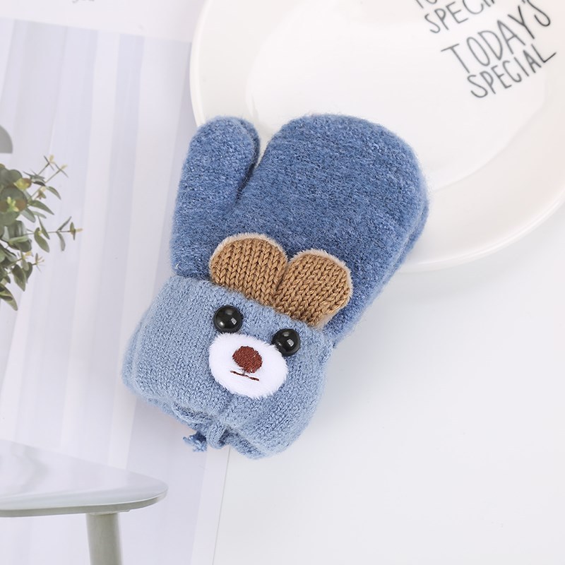 Picture of 0-3 years old cute ears bear cartoon children's gloves winter knitted wool double plus velvet padded warm