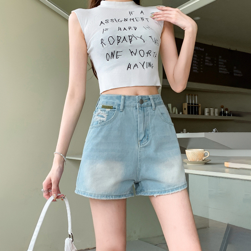 Light-Colored High-Waisted Denim Shorts for Women 2025 New Summer Thin Women's A-Line Petite American Style Hot Pants