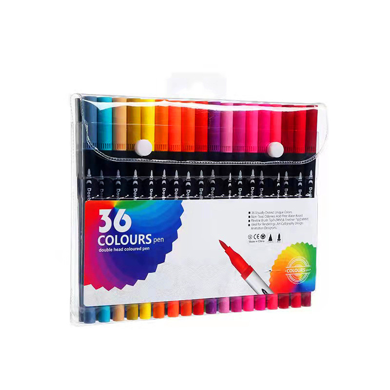 Picture of Children's brush water-based soft head double watercolor pen color washable soft head pen set