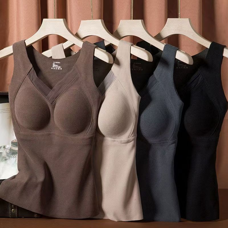Autumn and Winter Graphene Warm Vest Vest One-piece Vest with Chest Pad Women's Underwear Base Free Bra Thick Velvet