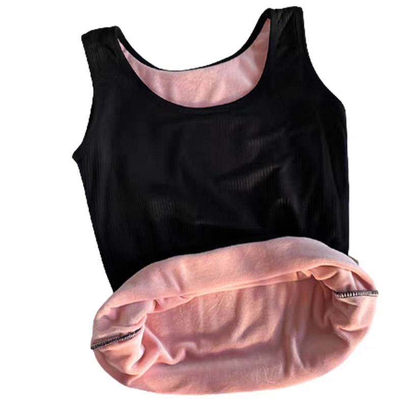 Picture of Thermal vest women's autumn and winter fleece-lined thickened round neck strap tight cold-proof inner wear one-piece velvet sleeveless vest top