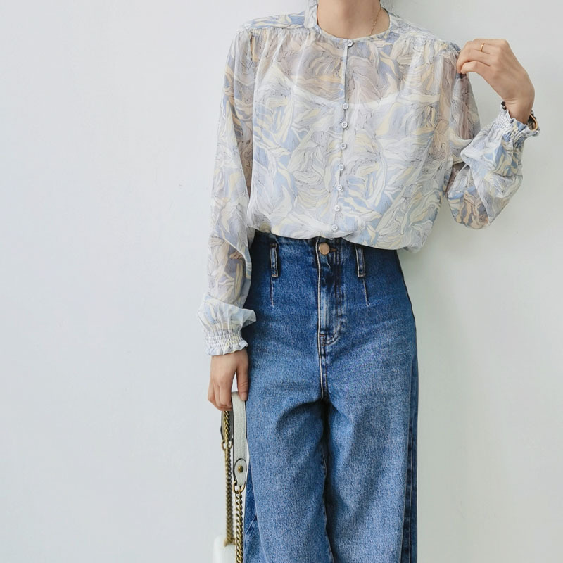 Picture of New commuter elegant natural seaweed printed silk Qiaoqi shirt Women's mulberry silk thin long sleeve shirt