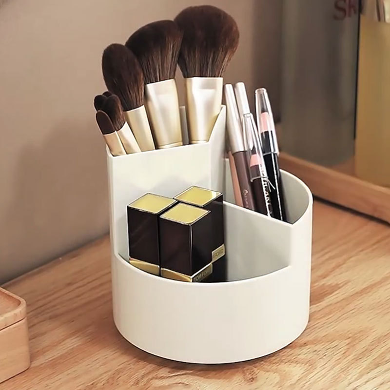 Rotating Makeup Brush Storage Tube Dressing Table Pen Holder Lipstick Japanese Style Desktop Storage Box Large Capacity Storage Dustproof