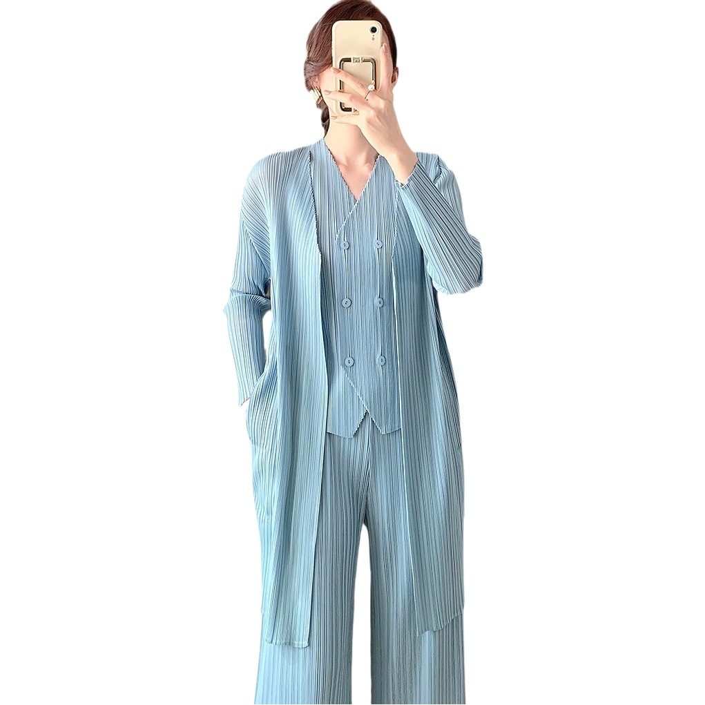 Miyake Versatile Coat Women's Mid-length Knitted Cardigan Spring and Autumn Women's High-end Pleated Outer Coat Thin Top