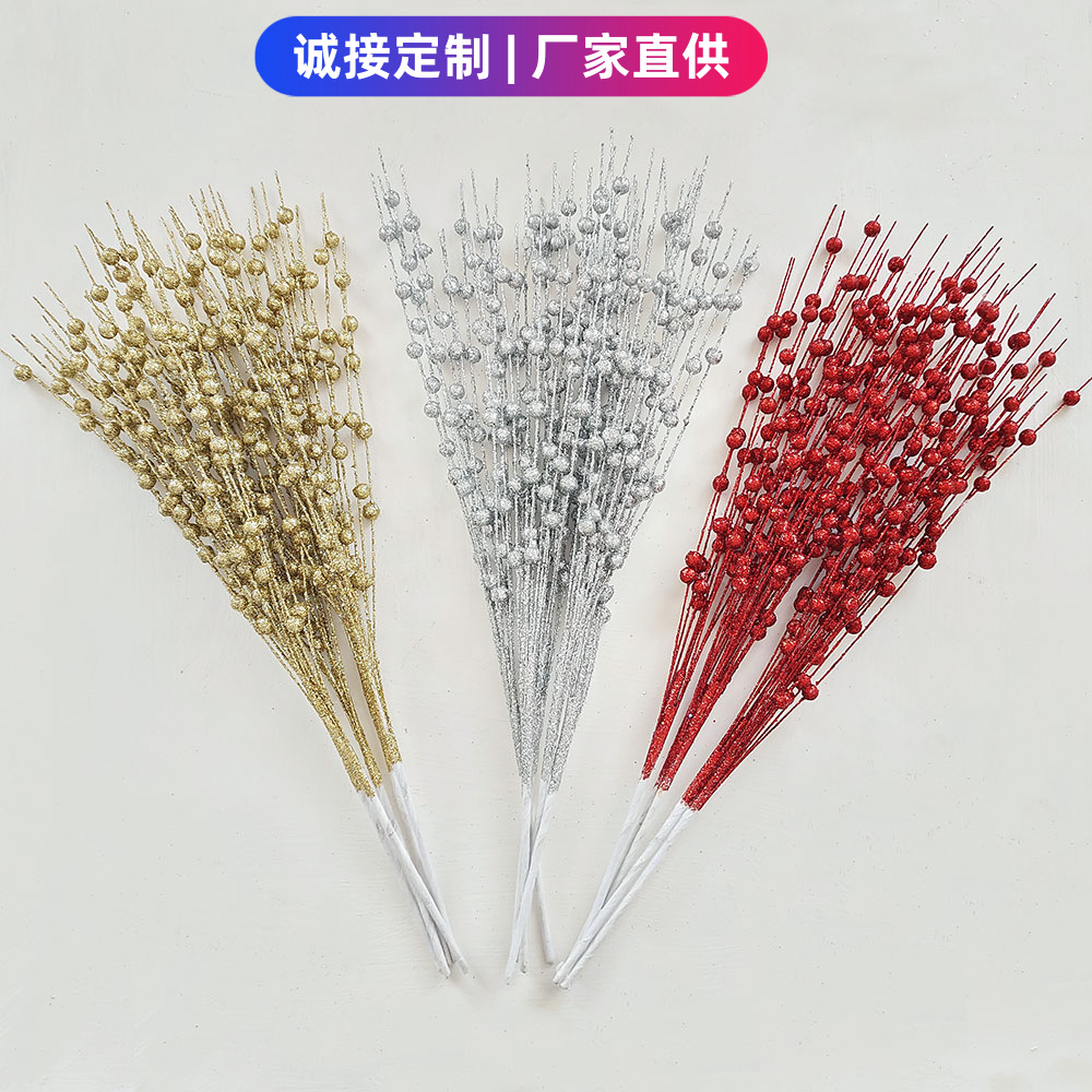 Christmas decorations 43cm 12 forks gold powder ball Christmas tree wreath rattan sequins gold powder berry bunches skewers