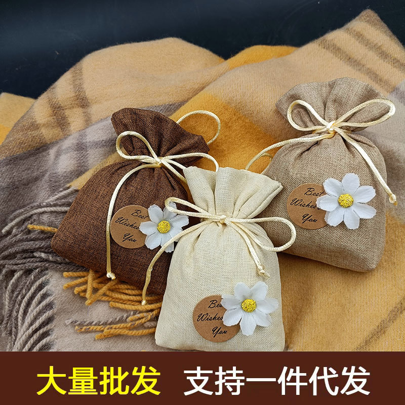 Factory wholesale small Camellia sachet bag Logo design sachet cotton linen bag sachet bag bag empty bag